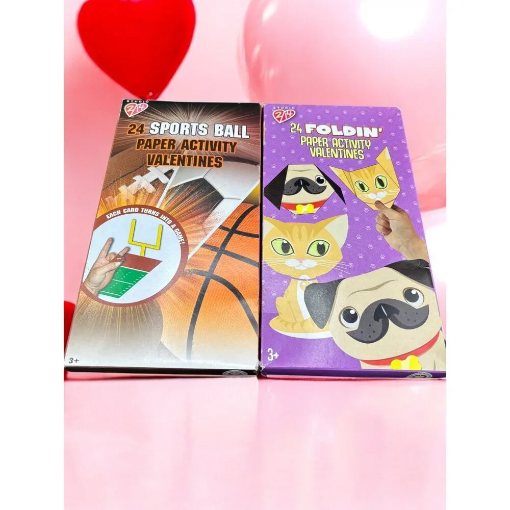 2 Boxes activity Valentine Day Cards 24 Sports Ball 24 Foldin Friends New